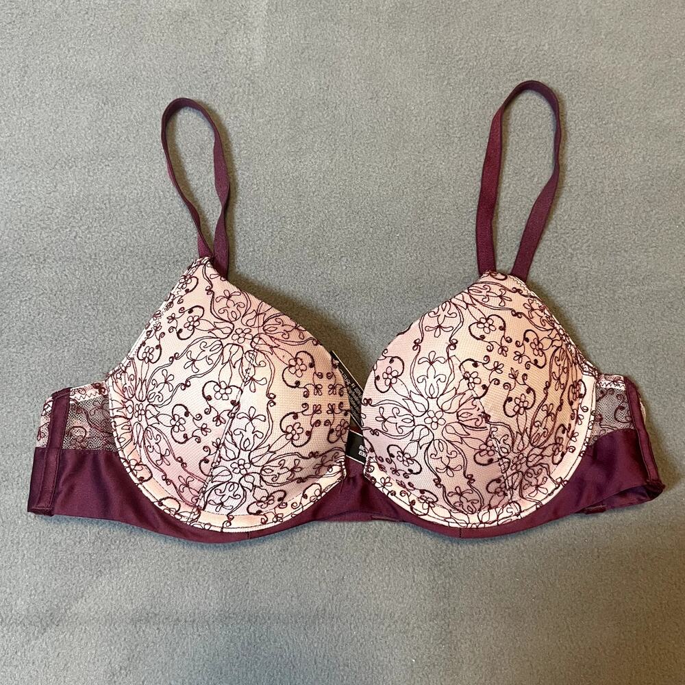 Victoria's Secret Very Sexy Push Up Floral Womens 32B Red Burgundy Padded